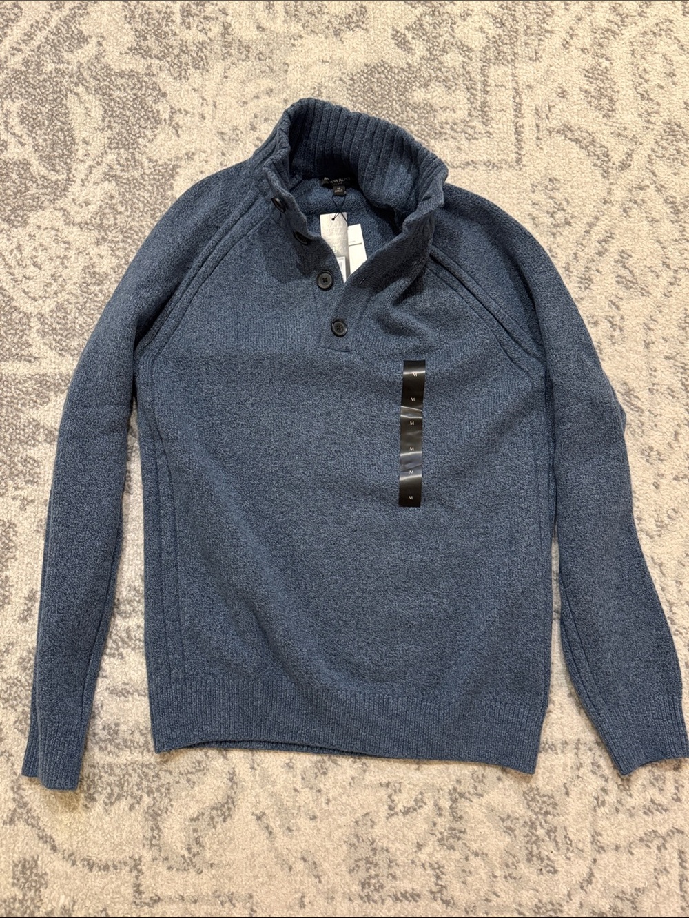 Banana Republic Men's Grey/Blue Turtleneck Button Sweater - NEW WITH TAGS!